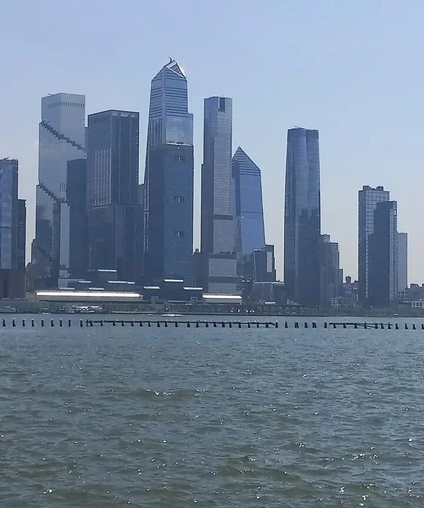 Lower Manhattan skyline viewed across the Hudson River.
