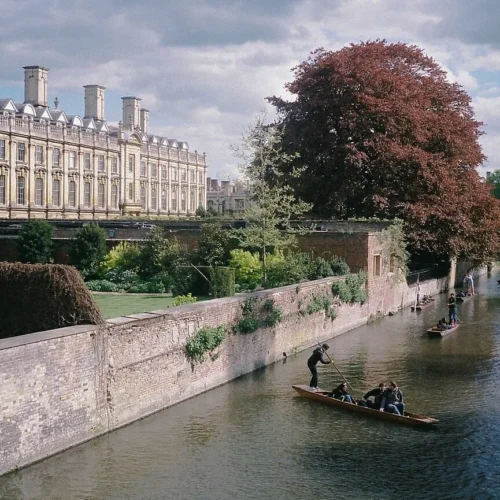 Historic Cambridge college buildings beside the River Cam.