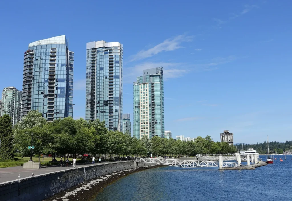 Vancouver waterfront skyline viewed from the seawall.