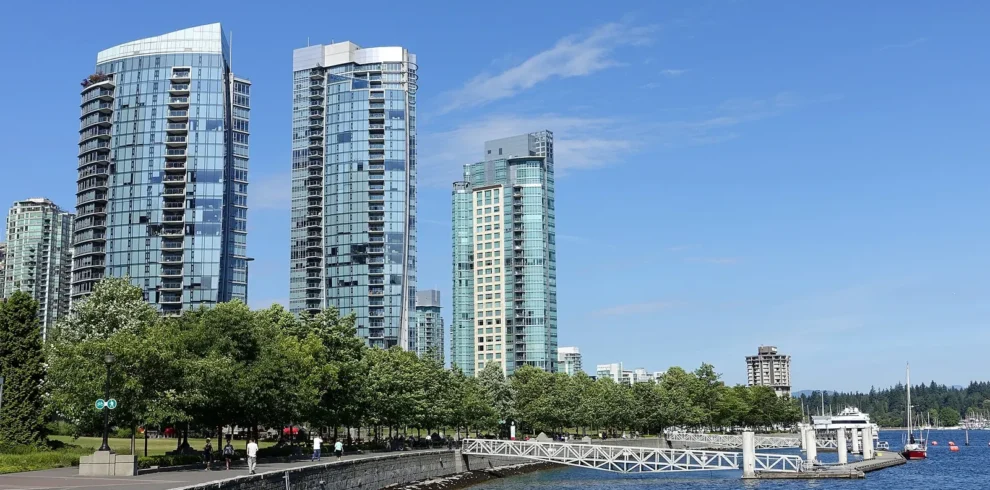 Vancouver waterfront skyline viewed from the seawall.