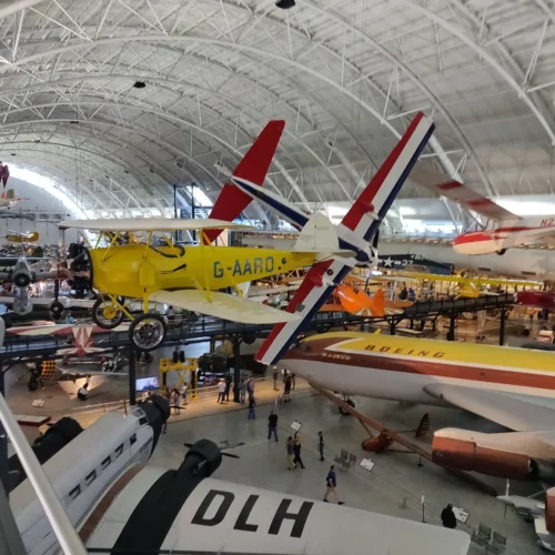 Historic aircraft displayed in the Smithsonian National Air and Space Museum’s Udvar-Hazy Center.